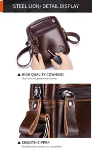 Men's brown leather vertical mini crossbody bag casual shoulder bag phone bag daily use