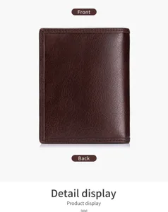 Men's genuine leather vertical wallet retro business card holder dark brown classic compact purse