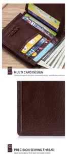Genuine leather men's wallet retro vertical card holder with multi-card slots and cash pockets.