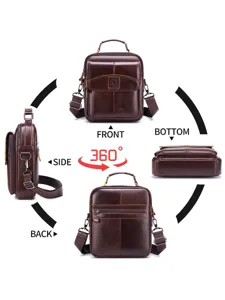 Herren Vintage braune Ledertasche Business Freizeit Umhaengetasche mit Faechern