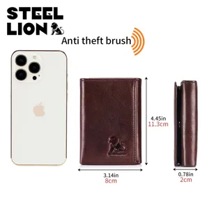 Premium leather trifold wallet with anti-theft card holder and compact multi-slot design.