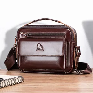 Genuine Leather Men's Crossbody Bag Urban Minimalist Business Travel Shoulder Bag Wear-Resistant Solid Color Casual Handbag