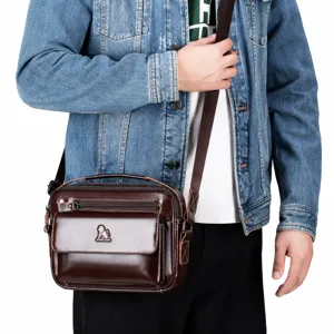 Men's genuine leather shoulder bag casual crossbody retro business phone small bag