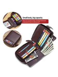 Men genuine leather wallet multi card slot coin pocket compact business casual bifold purse