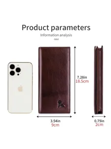 Genuine leather long vertical wallet for men and women, vintage soft cowhide large capacity.