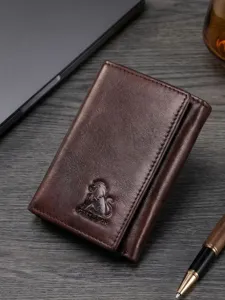 Unisex Genuine Leather Trifold Wallet RFID Blocking Multi-Card Slot Casual Vintage Business Card Holder Purse