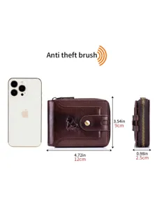Portafoglio da uomo in vera pelle con tasca con cerniera e blocco RFID, marrone classico.