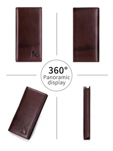 Genuine leather long wallet multi-angle view showing retro vertical soft cowhide design.