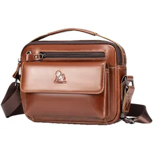 Men genuine leather shoulder bag brown crossbody bag casual travel phone bag small messenger