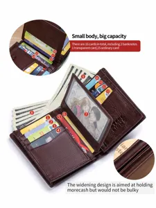Men's vintage genuine leather vertical wallet multi-card holder with large capacity design