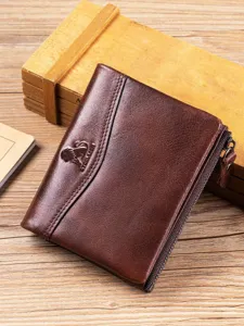 Herren Echtleder Kurzgeldbörse Rindsleder Oberste Schicht RFID-Blockierung Retro Lässiges Münzfach Kartenhalter Zweifach Geldbörse