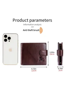 Herren Retro Echtleder Geldbörse mit Druckknopf, mehreren Kartenfächern und Kompaktgröße.