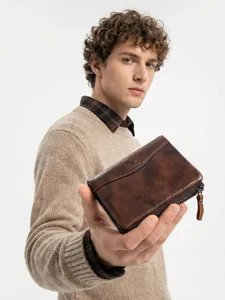 Echtleder Herren Geldbörse Rindsleder lässige Mehrfachkarten Münzfach braun Business