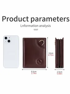 Vertical brown genuine leather men's wallet with D-ring and compact multi-card design.