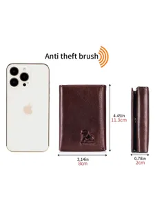 RFID Blocking Leather Trifold Wallet Compact Card Holder Vintage Brown Minimalist Purse