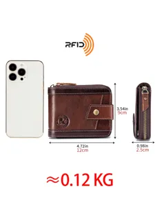 Ανδρικό γνήσιο δερμάτινο πορτοφόλι RFID μικρό vintage με φερμουάρ θήκη καρτών πολυλειτουργικό