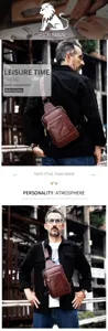 Men's genuine leather chest bag vintage oil wax sling bag large capacity casual crossbody bag