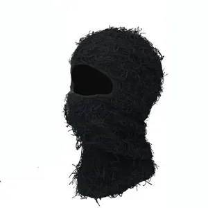Cagoule tricotée hirsute noire masque facial complet d'hiver fête drôle masque de ski
