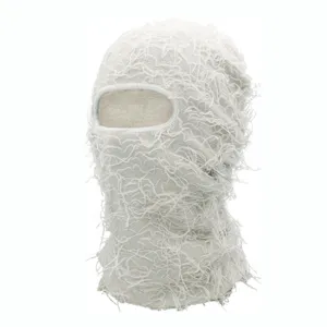 Cagoule tricotée hirsute blanche, masque de ski d'extérieur coupe-vent chaud d'hiver