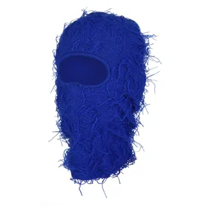 Cagoule shaggy bleue masque facial chaud en tricot d'hiver pour fete en plein air.