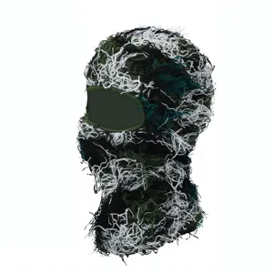 Cagoule Jacquard Tricotée Camouflage Shaggy Ghillie De Fête Masque Visage Extérieur