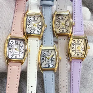 Kloris women tonneau quartz watch with leather strap, elegant fashion timepiece for daily.