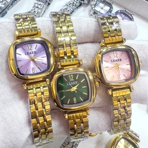 Orologio al Quarzo da Donna Vintage Quadrato Cinturino in Acciaio Legato Quadrante Piccolo Elegante Orologio da Polso Decorativo