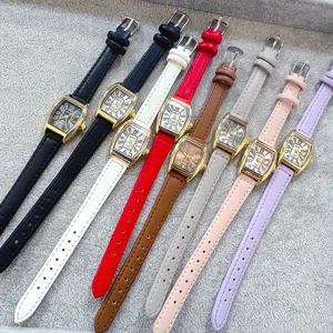 Kloris women tonneau quartz watch with leather strap, classic digital dial elegant wrist watch.