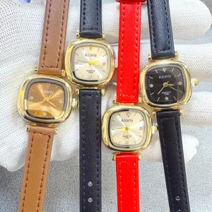Kloris women small square dial quartz watch with slim leather strap fashion casual ladies timepiece