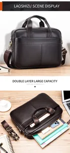 Men genuine leather briefcase 15 inch laptop business bag large capacity stylish handbag