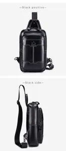 Genuine leather men chest bag detail view showcasing multi-pocket design and durable hardware.