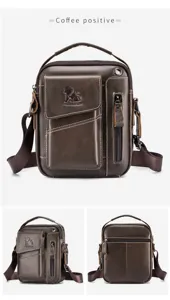 Vintage genuine leather men's crossbody bag, top layer cowhide shoulder bag with multi pockets.