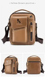 Men genuine leather shoulder bag retro casual crossbody bag premium commute bag details