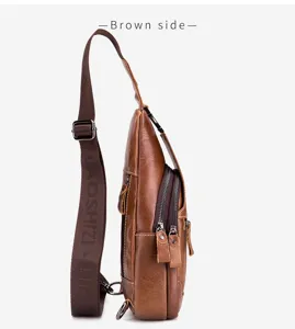 Men vintage genuine leather chest bag brown single shoulder crossbody backpack daily use