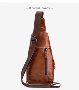 Men leather sling bag chest pack vintage casual crossbody bag detail view brown color