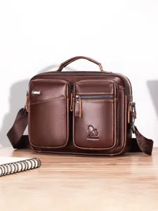 Men's Genuine Leather Crossbody Bag Vintage Top Layer Cowhide Shoulder Bag Casual Business Messenger Bag Large Capacity