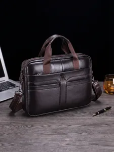 Mens Genuine Leather Briefcase Vintage Top Layer Cowhide Business Travel Laptop Bag Large Capacity Work Messenger Bag
