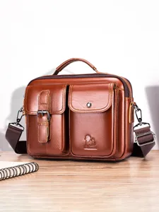 Men Genuine Leather Crossbody Bag Vintage Top Layer Cowhide Casual Shoulder Bag Multi Pocket Handbag Business Daily
