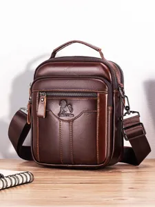 Men's Genuine Leather Messenger Bag Vintage Top Layer Cowhide Crossbody Shoulder Bag Large Capacity Commuter Handbag