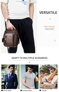 Genuine leather detail showing multiple multi-functional pockets and premium cowhide texture.