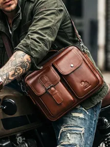 Vintage leather men shoulder bag retro cowhide casual messenger bag for daily commuting style.