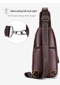 Men's genuine leather chest bag casual sling shoulder backpack with adjustable straps design