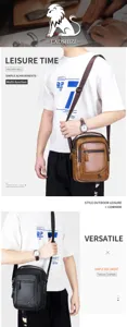 Men cowhide leather shoulder bag casual crossbody multi-function business durable man