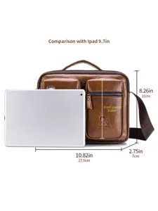 Mens leather shoulder bag crossbody messenger bag with multi pockets and adjustable strap.
