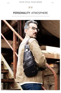 Men's genuine leather chest bag, top layer cowhide retro crossbody sling bag for daily commute.