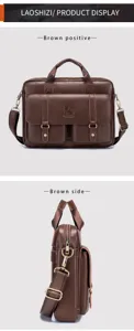 Premium cowhide men's business briefcase with large capacity, multi-pocket design, and shoulder strap.