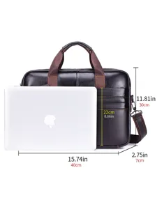 Premium leather laptop briefcase for men, large capacity vintage cowhide business bag.