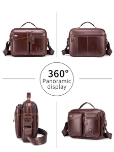 Premium men genuine leather crossbody bag, multi-pocket business shoulder bag for daily use.