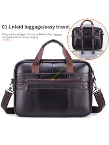 Men leather laptop bag vintage briefcase large capacity business travel shoulder messenger bag