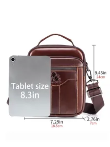Premium genuine leather men messenger bag vintage brown shoulder crossbody bag with tablet size.
